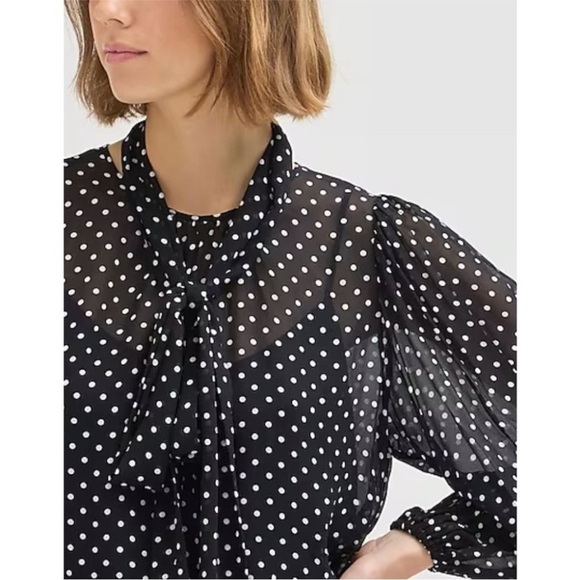 J. Crew Puff Sleeve Neck Tie Top in Lightweight Chiffon Polka Dot BV838 - Picture 8 of 8